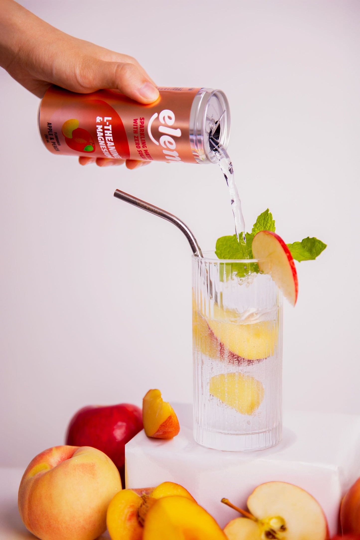 functional sparkling drink with magnesium and l-theanine, apple peach product use